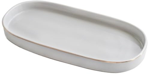 Badezimmer-Tablett, oval, Keramik, dekoratives Parfümkerzentablett für Badezimmer/Küche, 25,4 x 12,7 cm, Grau