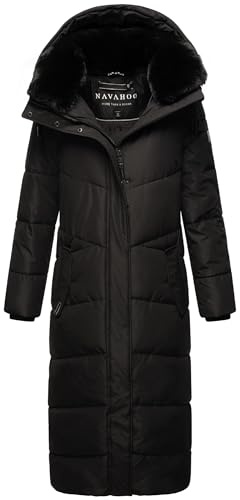 Navahoo Damen Wintermantel warmer Steppmantel extralang mit abnehmbarer Kapuze Hingucker XIV XS-5XL