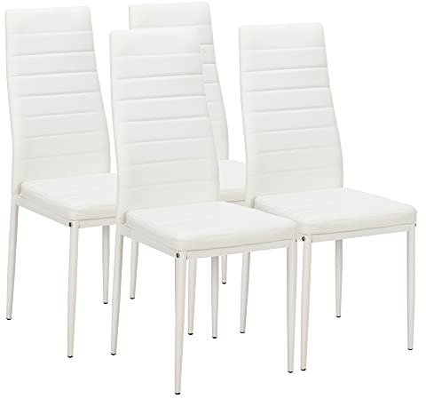 LEADZM Esszimmerstühle 4er Set mit hoher Rückenlehne wasserdicht für Esszimmer & Küche Küchenstühle Esszimmerstuhl Stühle 120kg (Weiß, 4er Set)