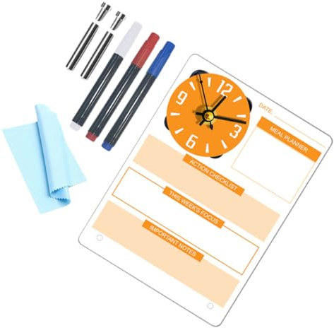 Cabilock Acryl-whiteboard Mit Uhr Trockenlöschtafel Für Schreibtisch Durchsichtige Memotafel Zum Selbermachen Desktop-memoboard Mit Stift Acryl-memoboard Für Täglichen Gebrauch