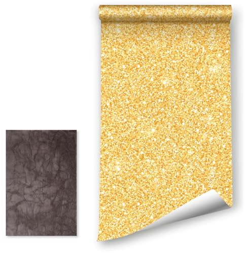 LZH-LP Selbstklebende Tapete mit goldenen Pailletten, 41x600CM klobige Glitzer-Tapete, abziehen und aufkleben, Vinylpapier, selbstklebende Rückseite, abnehmbare Tapete mit Leder-Reparaturflicken