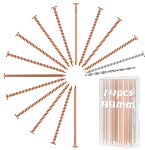 LALAGO 14 stück Große Kupfernägel, Kupfernägel Baumkiller, 89mm | Solid Kupfer Schlagkraft Nägel, Kupfernägel für Bäume mit 89mm Stahlnägel und 70mm Bohrnägel, Kupfer Baumstumpf Vernichter