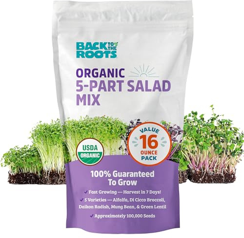 Back to The Roots 100% Organic 5-Part Salad Seeds | 1 Pound Non-GMO | Nutrient Dense, Easy to Grow, Rich in Fiber