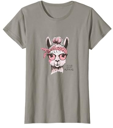 Stylisches Alpaka mit Brille T-Shirt - Grau, Damen, Alpaka-Liebhaber, Freizeit-Enthusiasten, Damen, Kurzarm, XS