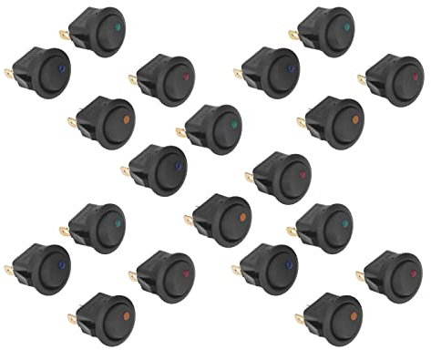 BYCIFRLG Runder Wippschalter 12 V, 20 Stück, runder Wippschalter KCD1, runder Katzenaugenschalter mit LED-Licht, 12 V, 5 W Leistung for Auto, Wippschalter