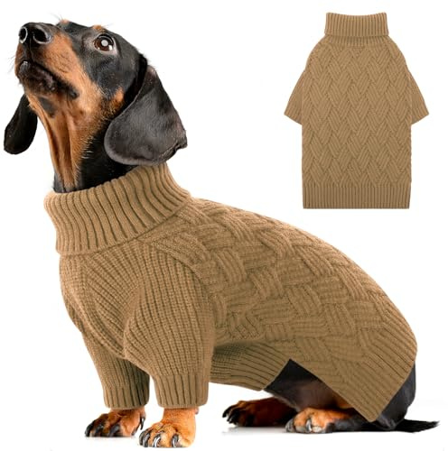 AOFITEE Hundepullover Kleine Hunde, Winter Warm Strickpullover mit Beinen | Dackel Pullover Hund für Kleine Hunde mit Geschirr öffnung, Welpen Weihnachten Hundepulli für Chihuahua Malteser, Braun S