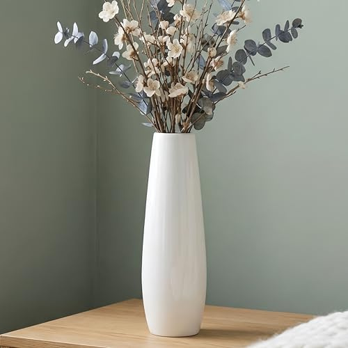 JIDOFUE Keramikvase,Weiße Blumenvase,12 Zoll/30 cm hoch Moderne strukturierte Vasen für Bauernhaus,Regal,Tischmittelpunkte,Heimdekoration,Wohnzimmerdekorationen Große Muster-Vase für Pampasgras