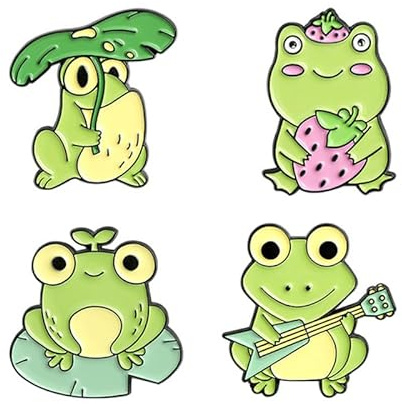 4 Stück Frosch broschen, grüne Froschfamilie mit Erdbeere, Gitarren broschen, Anstecknadel, Nelke, Anstecknadeln für Geburtstag, Weihnachten, Mädchen, Jungen, Kleidung, Schal, Rucksack, Anstecker