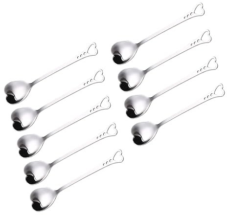 Garneck Metallische Löffel in Herzform 9 Stück Stabil Gebogen Für Kaffee Tee Desserts