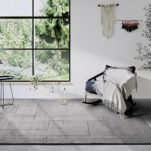 Villeroy & Boch Wollteppich Charlotte - Natur Wohnzimmerteppich - Handgewebt & Natürlich - Boho Teppich Wolle für Wohnzimmer, Schlafzimmer, Esszimmer, Flur, Küche – Grau, 120x170 cm
