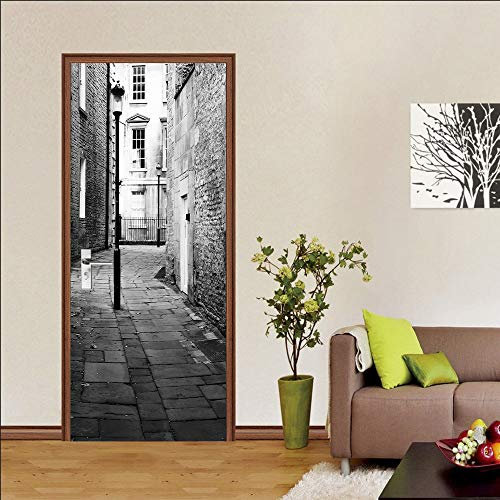 Türaufkleber TürPoster Selbstklebend Wandbild Schwarz-Weiß-Retro-Straßenansicht Türtapete Wandbild Türfolie TürPoster Fototapete 90X200cm