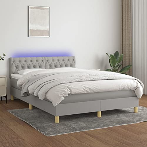 Juroupi Boxspringbett mit Matratze & LED Bett Mit Matratze Boxspringbett Bettgestell Polsterbett Hellgrau 140x200 cm Stoff - 3133957