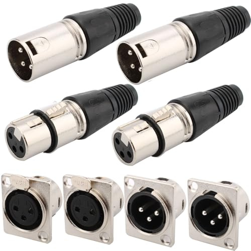 RUNCCI-YUN 4 Stück XLR 3-poliger Stecker männlich/weiblich, Stecker für Mikrofonkabel, Audio-Buchse für Panelmontage