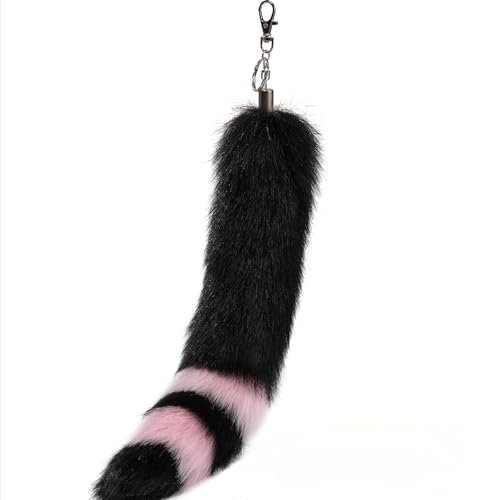 Nocyclonic 40cm Fell Schwanz Tierschwanz AnhängerKeychain Extra Fuchsschwanz Fake Tail Schlüsselketten Anhänger Weich Flaumig Dicht Dekoration Ursprüngliche Natürliche Farbe (H)