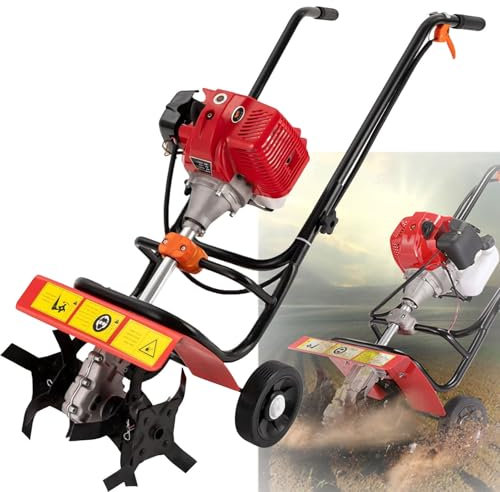 ylpddmm Motoazada motocultor Motor a Gasolina y Aceite 2 Tiempos de explosión 52 CC，con 4 Púas Delanteras Ajustables， cultivador rotovator ，para Huerta, Jardinera, Campos