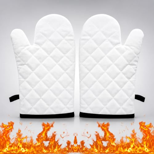 ATEK Oven Gloves, Heat Resistant Oven Mitts Pair with Hanging Loop, Non Slip, Extra Long Heat Proof Kitchen Cooking Gloves for Baking, BBQ Grill & Dessert Making