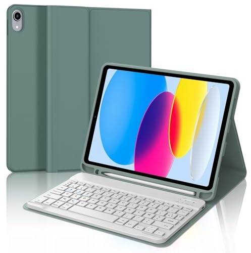 Coque Clavier pour iPad A16 11/10 Ème Generation 2025/2022 11/10.9 Pouces | Étui Keyboard Magnétique Détachable Bluetooth sans Fil, AZERTY Français avec Porte Crayon, Vert foncé