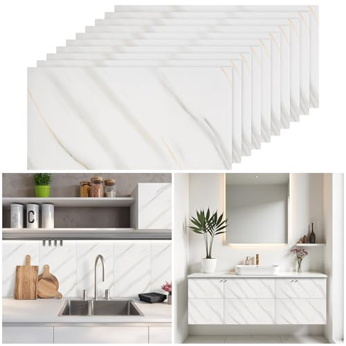 Warmiehomy Marmorfliesenaufkleber, 60 x 30 cm, dick, selbstklebend, wasserdicht, abziehen und aufkleben, Vinyl-Marmorfliesen für Wohnzimmer, Schlafzimmer, Badezimmer, Küche, Spritzschutz, Beige / Grün