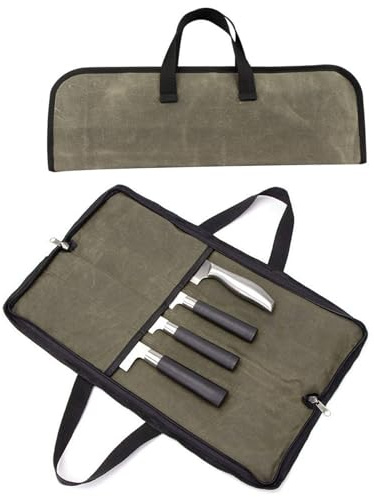 Peosaard knivrulle, kockknivväska, bärbar knivväska, resekockens knivfodral bärare förvaringsväska som rymmer 4 knivar för kockar/18,5 x 12, Armégrönt