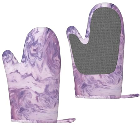 Dark Purple Texture Marble Silicone Oven Gloves - Waterproof Anti-Slip Microwave Mitts, Bbq Grill Gloves For Chef Kitchen Cooking Baking