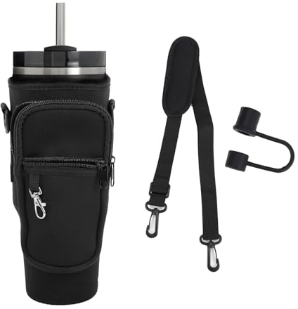 Sahunfri Bottle Bag for Stanley Cup 40oz, Water Bottle Holder fits Stanley Cup with Silicone Straw Cover, Adjustable Strap, Phone Pocket, Accessories for Stanley bottle bag for Walking