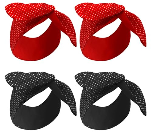 TUONYIS Kopftuch für Damen, Retro-Stil, 1940er-Jahre-Kopftuch, Bandana, Stirnband, rot, schwarz, gepunktet, 4 Stück (schwarz, rot, Einheitsgröße)