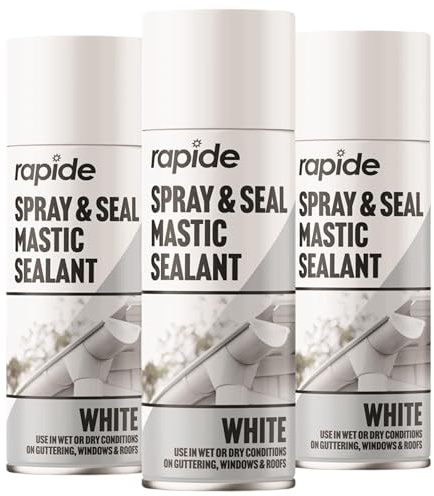 3 X BH Spray & Seal White Mastic Sealant, 300ml each, Waterproof for Guttering, Roofs, Windows and Pipes, Pack of 3