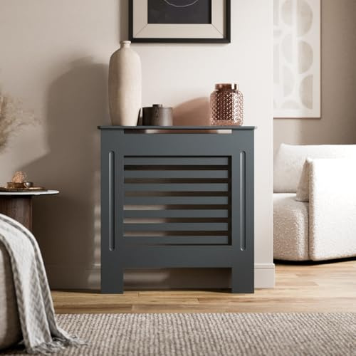 Radiant Living Radiator Cover Horizontal Slat Design, Modern Anthracite Grey MDF Radiator Cabinet for Living Room & Bedroom, Small 78 x 81.5 x 19cm