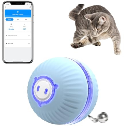 KITPLUS App - Juguete interactivo de bola para gatos, juguetes para gatos de interior, juguete único iluminado para gatos, recargable por USB, 3 modos de interacción, rotación automática de 360 grados