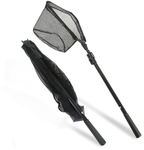 Kescher Angeln gummiert mit Teleskopstangengriff - Faltbares Angel Kescher Fischernetz für Kajak, Salmon, Catfish, Bass, Trout, 210cm