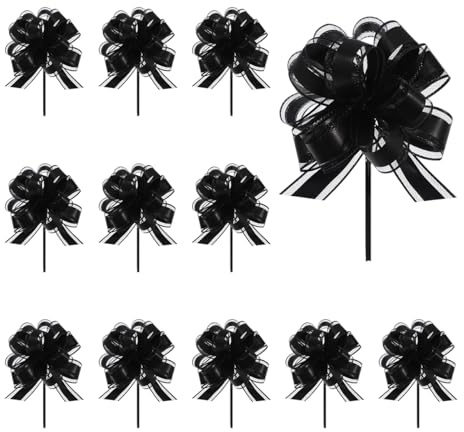 12 lazos de regalo grandes, para manualidades y embalaje, lazos decorativos para Navidad, bodas, cumpleaños, fiestas (negro, 12 unidades)