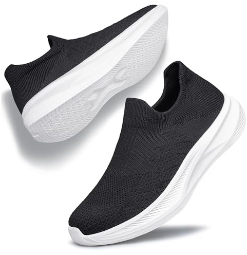 TIANYUQI Walking Shoes for Women Non Slip Running Shoes Lightweight Breathable Slip on Sock Shoes Workout Gym Fashion Sneakers Black Size 8.5