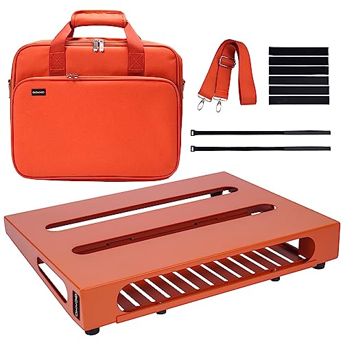 GOKKO Gitarren-Pedalboard, 35 x 27 cm, mit Netzteilhalterung, inklusive Tragetasche und Montagebändern (Orange, GKS-14OR)