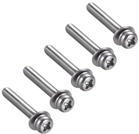 TA-VIGOR 5pcs M4 x 30mm Phillips Pan Head Machine Screws Bolts with Spring and Plain Washers, 304 Stainless Steel Phillips Machine Screw for Heavy-duty Fastening
