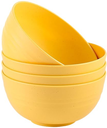 Unbreakable Cereal Bowls Set of 4, 24 oz Lightweight Plastic Salad Bowls | Dishwasher & Microwave Safe, Reusable Serving Bowl for Rice Noodle Soup Snack Salad Fruit, BPA Free (Yellow)