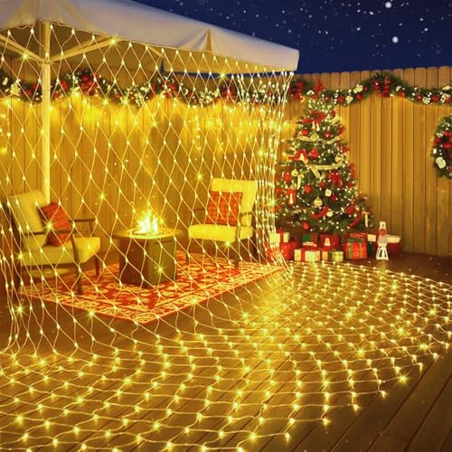 HEMVOR Christmas Net Lights Outdoor, 4 x 6m 31V DC Fairy String with 660 LEDs, IP44 Waterproof Net Light with 8 Lighting Modes & Timer for Indoor/Outdoor, Hedge, Bush, Fence, Xmas Tree, Warm White