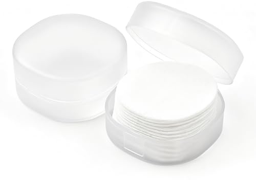 2 Pcs Portable Cotton Round Holder, Plastic Lightweight Cotton Round Dispenser, Small White Transparent Cotton Pads Holder for Makeup Remover Cottons Balls Powder Puff Floss Balls Beads Small Items