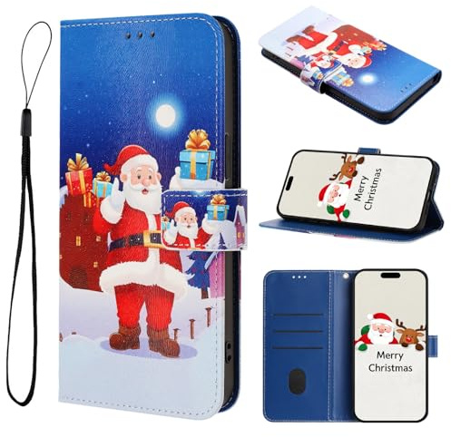 HAOFUGUI Funda Cartera para Motorola Moto E20 / E30 / E40, Funda Navidad Tipo Libro de Cuero PU con Tarjetero, Función Soporte, Cierre Magnético y Correa de Muñeca-SDYW