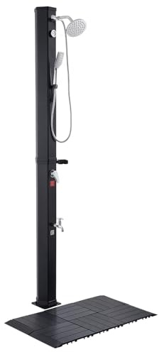 VEVOR Ducha Solar 40 L 205 cm, Ducha Exterior sin Conexión Eléctrica con Suelo y Grifo, Cabezal Giratorio 360°, Ajuste Agua Fría y Caliente Máx. 60 °C, PVC Reforzado, para Piscina Jardín Playa, Negro