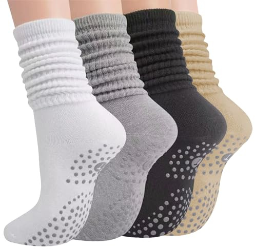 Bafiwu 4 Paires Chaussettes Pilates Antidérapantes Femme 35-40, Yoga Chaussette Pilates Reformer Socks Antidérapante, Kit Pilates Maison Pilates Accessoires pour Yoga, Ballet, Danse Gym, L'hôpital