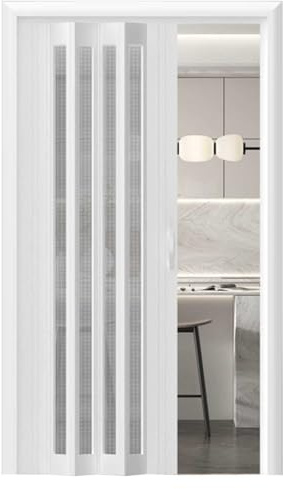 Inredningsdörr utan borrning, PVC-dragspel vikskjutdörr med akrylfönster i flera storlekar(54x80in (137x203cm))