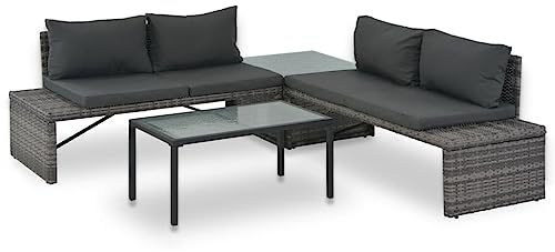 Qnhdfrt Set di 3 sedie da giardino in polyrattan, 135 cm, con tavolo angolare e tappezzeria, design moderno, materiale robusto per piccola terrazza, balcone, giardino