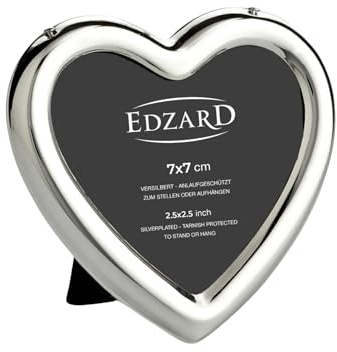 EDZARD Mini-Bilderrahmen Herz (für Foto 7 x 7 cm), edel versilbert, anlaufgeschützt, mit Samtrücken, zum Stellen – Fotorahmen Herzform, Silberrahmen, Tischdeko Hochzeit, Geschenk Valentinstag