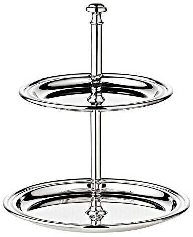 Edzard Etagere con 2 Piani, Bordo con Filo, Placcato in Argento, Altezza 16 cm