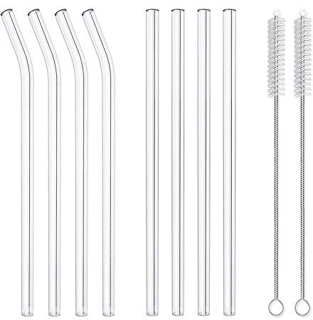 10-Piece Reusable Glass Drinking Straws - 10 x 10 mm - Smoothie Straws for Milkshakes, Frozen Drinks, Smoothies, Bubble Tea - Environmentally Friendly