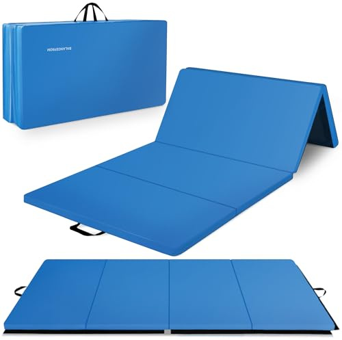 BalanceFrom GoGym All-Purpose Extra Thick High Density Anti-Tear Gymnastics Gym Folding Exercise Aerobics Mats, 304x121cm/10x4ft, 2-Inch Thick, (Blue)
