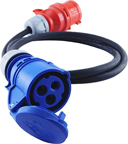 NWP-adapter CEE-koppling 230 V 16 A till CEE-kontakt 400 V 16 A – 1,5 m anslutningskabel 3 x 2,5 mm² gummislang – IP44 – för camping, husvagn, båt, marknader