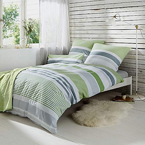 REDBEST Bettwäsche, Bettgarnitur Renforcé grün Größe 40x80 cm / 135x200 cm - mit praktischem Reißverschluss anschmiegsam, strapazierstark, 100% Baumwolle