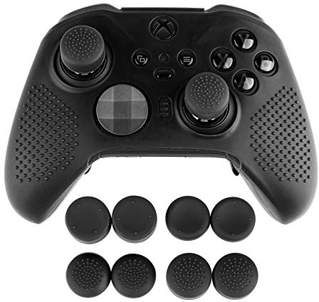 AreMe Soft Anti-Slip Silicone Protective Cover Skins Case with Rubber Thumb Grips Analog Caps for New Xbox One Elite Series 2 Controller (Black)