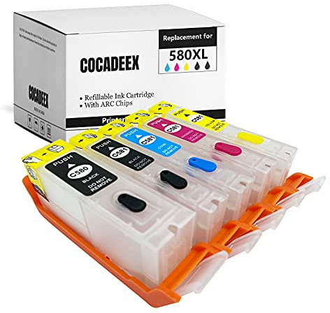 COCADEEX 580XXL Leere nachfüllbare Tintenpatrone Ersatz Kompatibel für Canon PGI-580XXL CLI-581XXL, für PIXMA TS6150 TS6151 TS6250 TS6251 TS6350 TS6351 TS705 TR7550 TR8550 TS9550 TS9551C Drucker | CLI-581XXL kompatibel, für PIXMA TS6150 TS6151 TS6250 TS6251 TS6350 TS6351 TS705, für TR7550 TR8550 TS9550 TS9551C Drucker